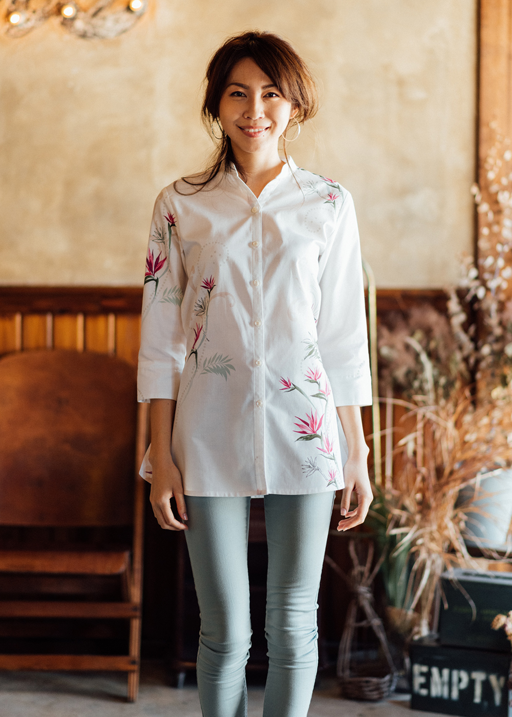 かりゆしウェア（沖縄版アロハシャツ） MAJUN - クレイフラワー（チュニック）