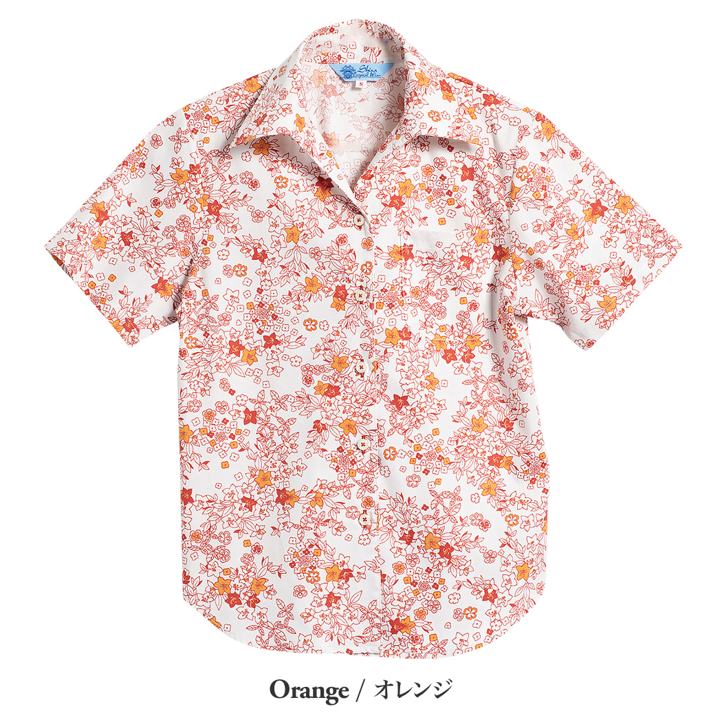 かりゆしウェア（沖縄版アロハシャツ） MAJUN - ミニラインフラワー