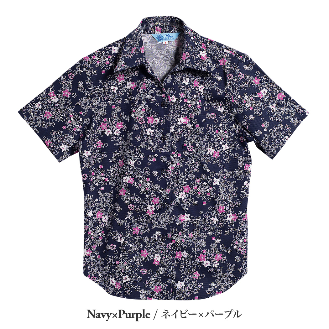 かりゆしウェア（沖縄版アロハシャツ） MAJUN - ミニラインフラワー