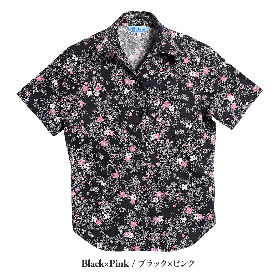 かりゆしウェア（沖縄版アロハシャツ） MAJUN - ミニラインフラワー