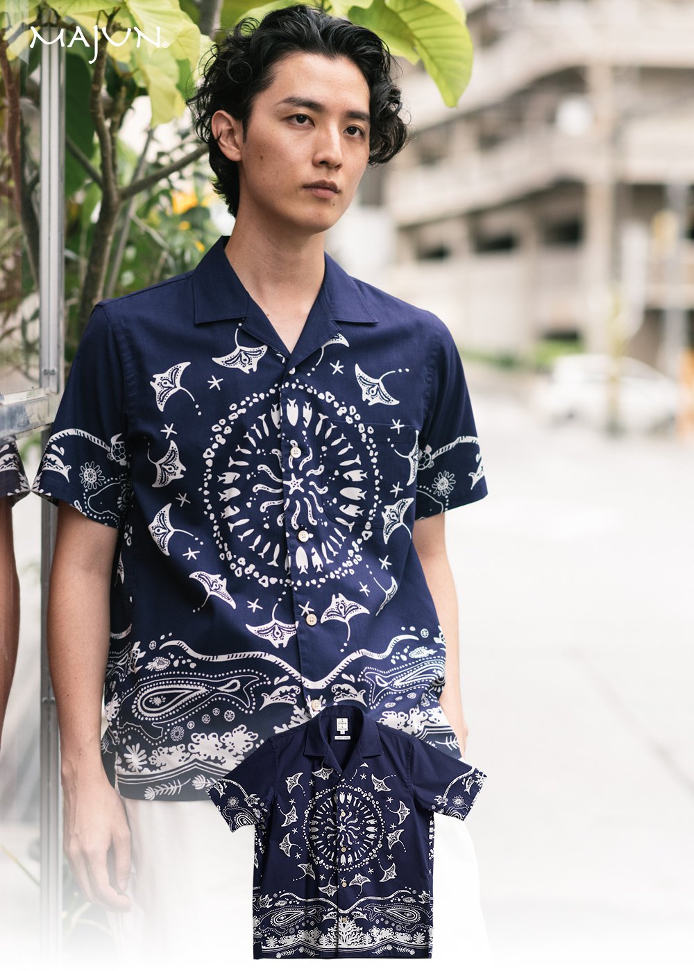 かりゆしウェア（沖縄版アロハシャツ） MAJUN - サウスマリン（開襟）