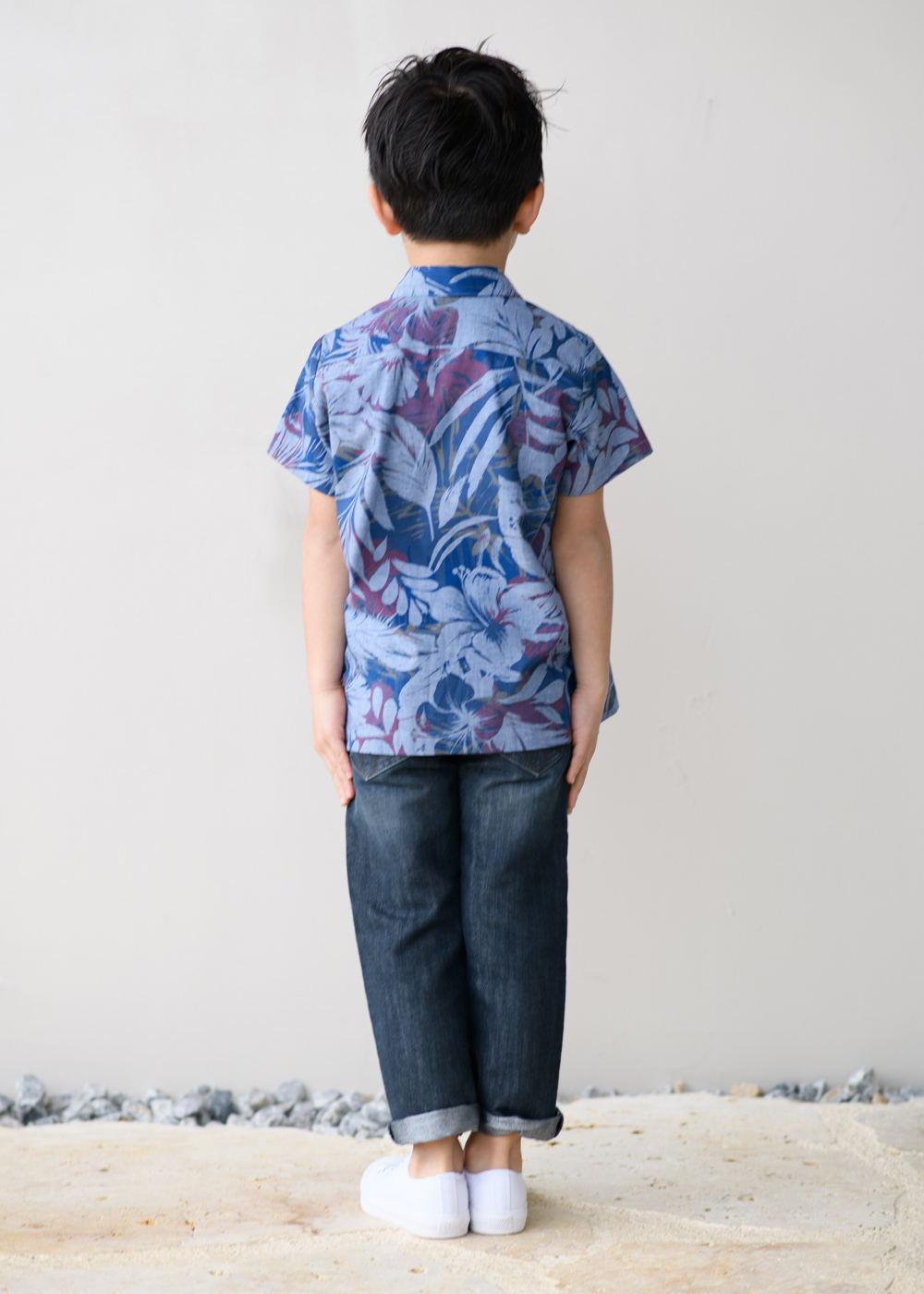 かりゆしウェア（沖縄版アロハシャツ） MAJUN - フロートブルーム（キッズシャツ）