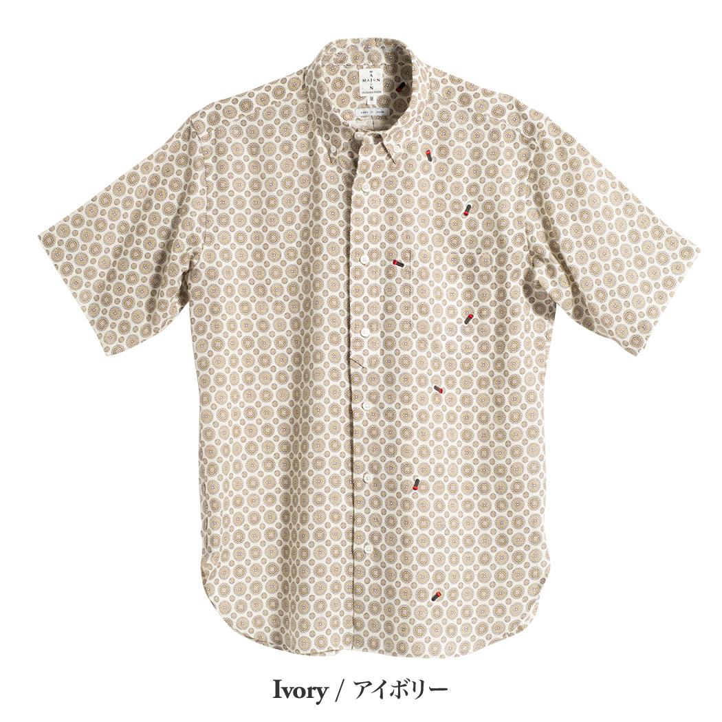 かりゆしウェア（沖縄版アロハシャツ） MAJUN - ホタル刺繍×小紋