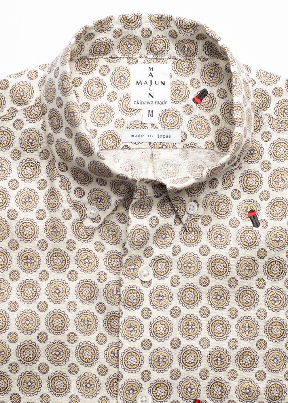 かりゆしウェア（沖縄版アロハシャツ） MAJUN - ホタル刺繍×小紋