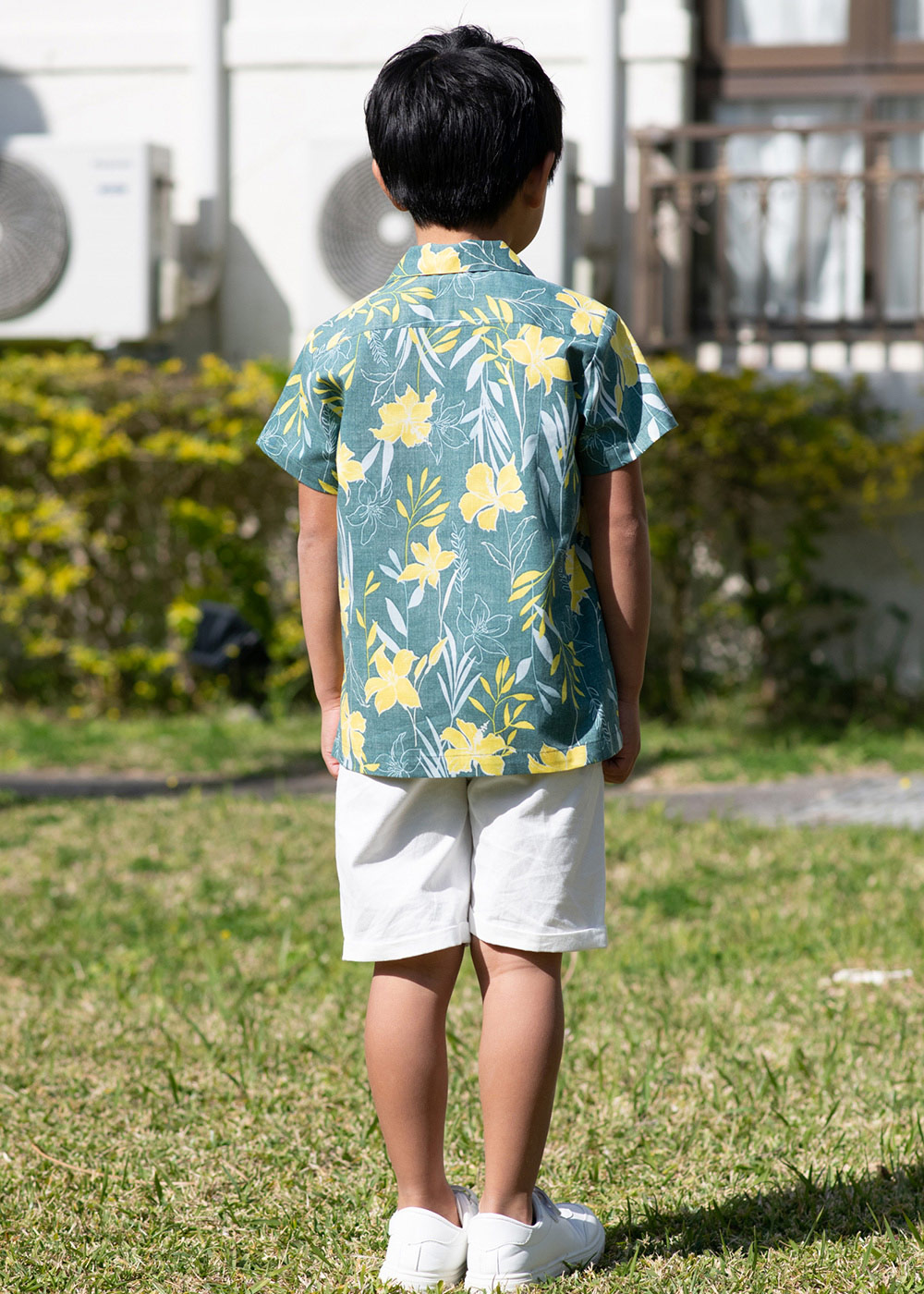 かりゆしウェア（沖縄版アロハシャツ） MAJUN - オキナワグラッシーズ（キッズシャツ）