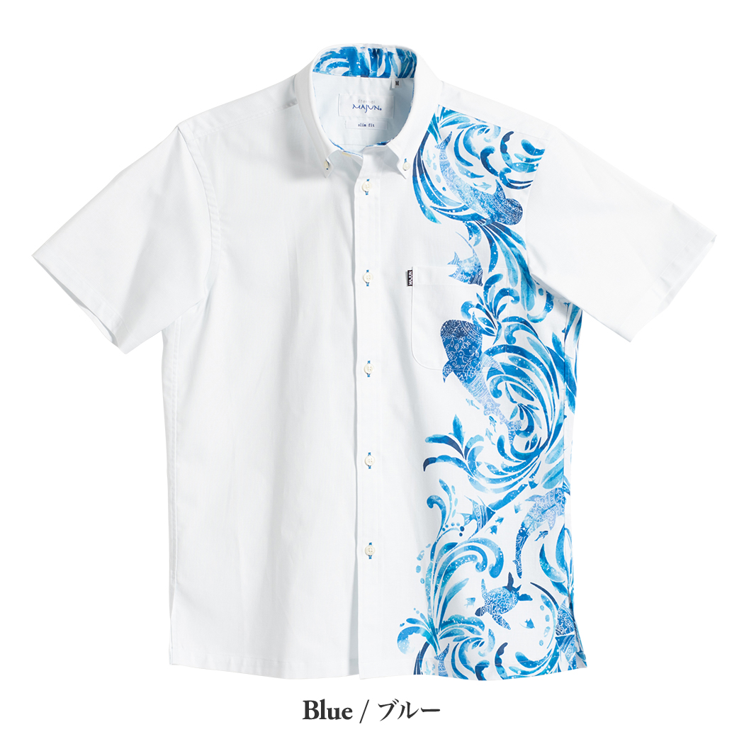 かりゆしウェア（沖縄版アロハシャツ） MAJUN - ジンベエザメサーフ