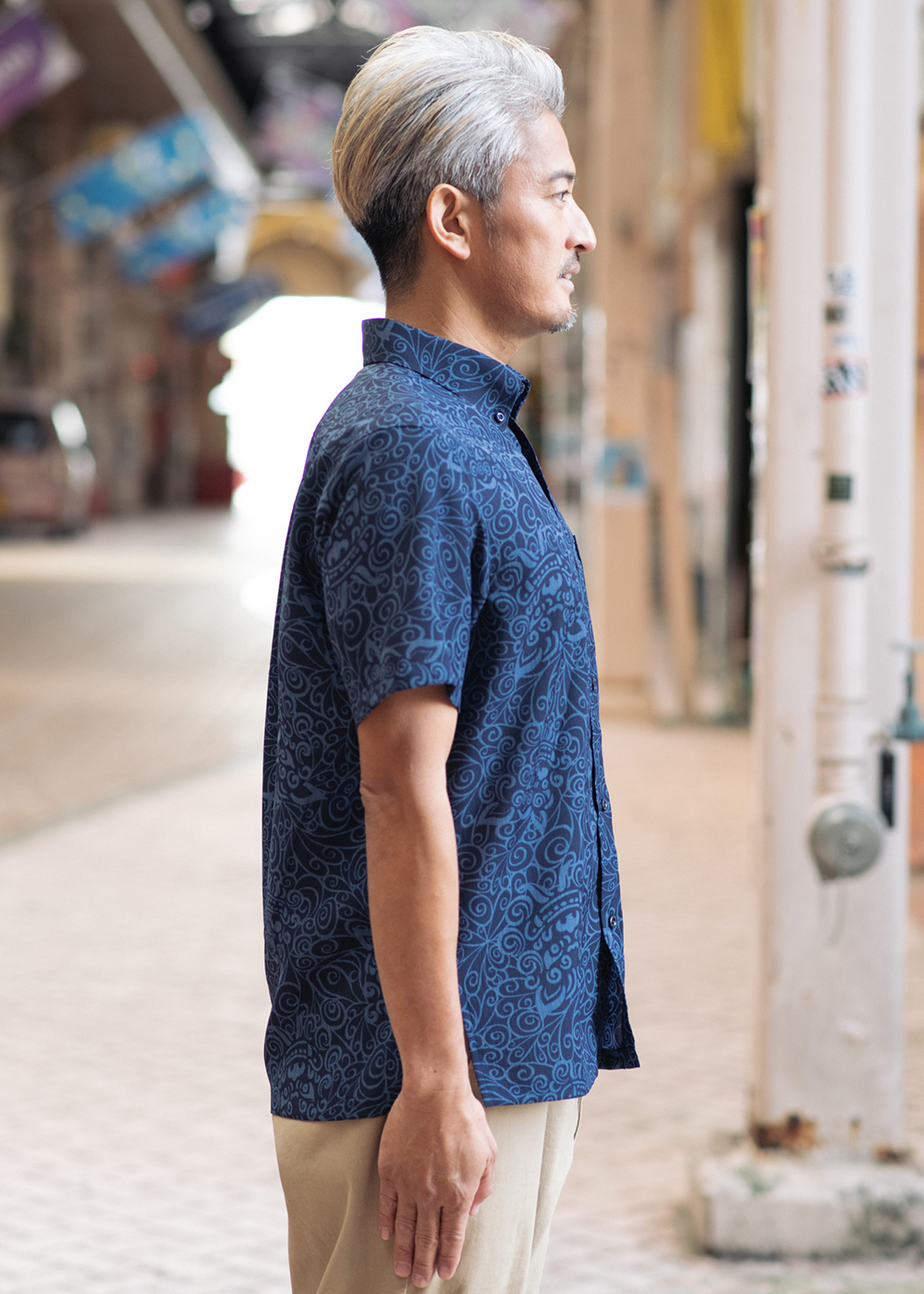 かりゆしウェア（沖縄版アロハシャツ） MAJUN - スパイラルシーサー