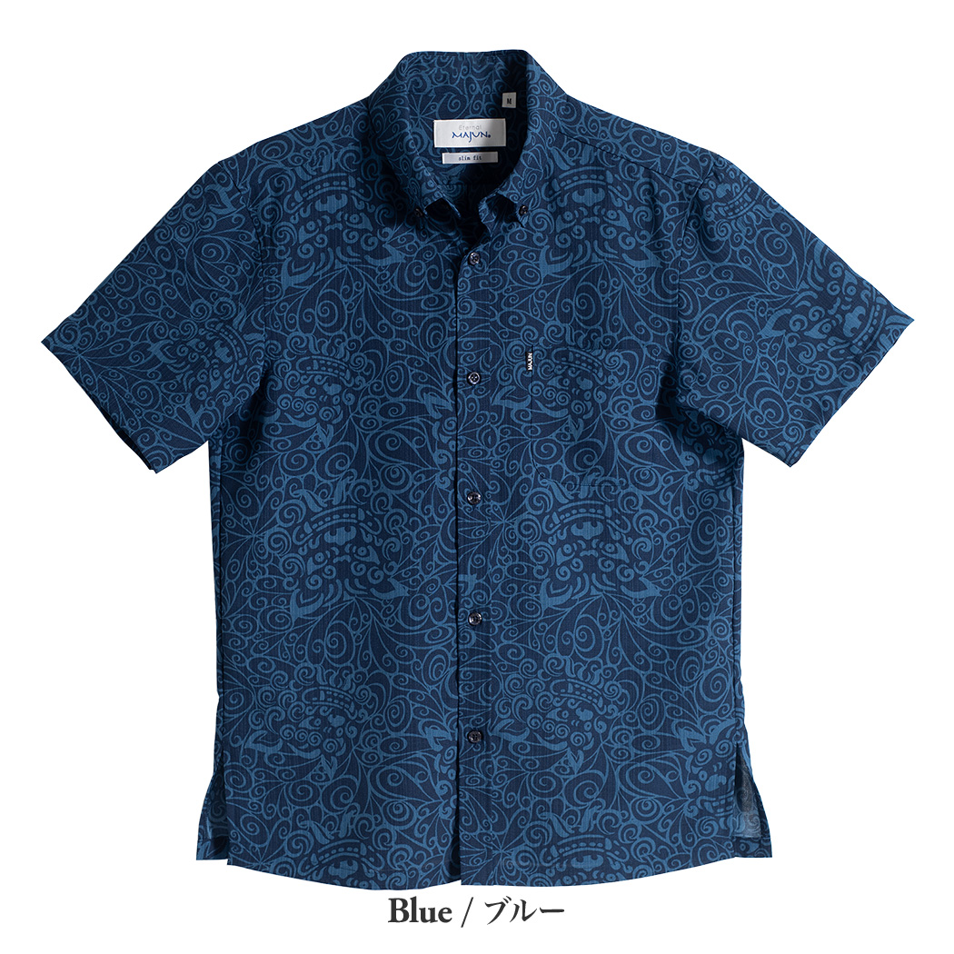 かりゆしウェア（沖縄版アロハシャツ） MAJUN - スパイラルシーサー