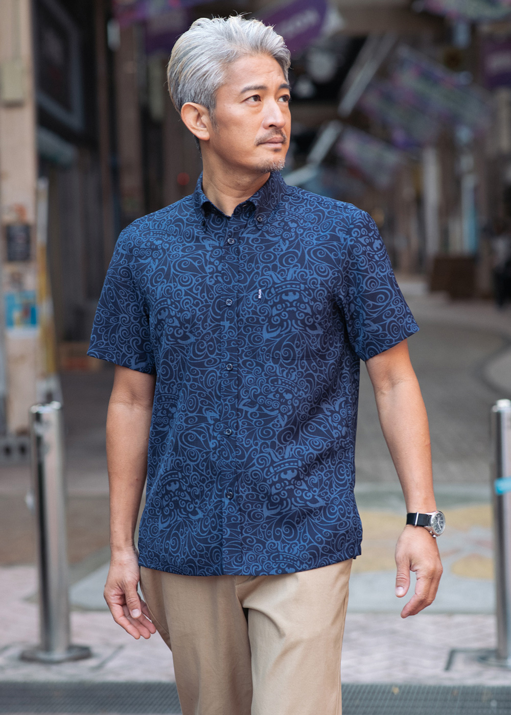 かりゆしウェア（沖縄版アロハシャツ） MAJUN - スパイラルシーサー