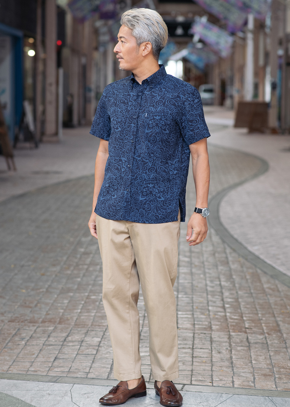 かりゆしウェア（沖縄版アロハシャツ） MAJUN - スパイラルシーサー