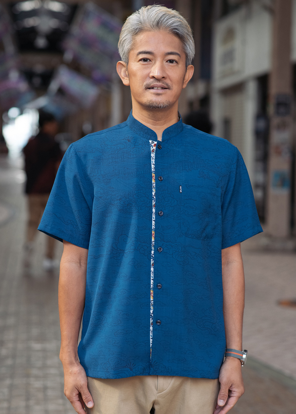 かりゆしウェア（沖縄版アロハシャツ） MAJUN - 首里城全景図(マオカラー）