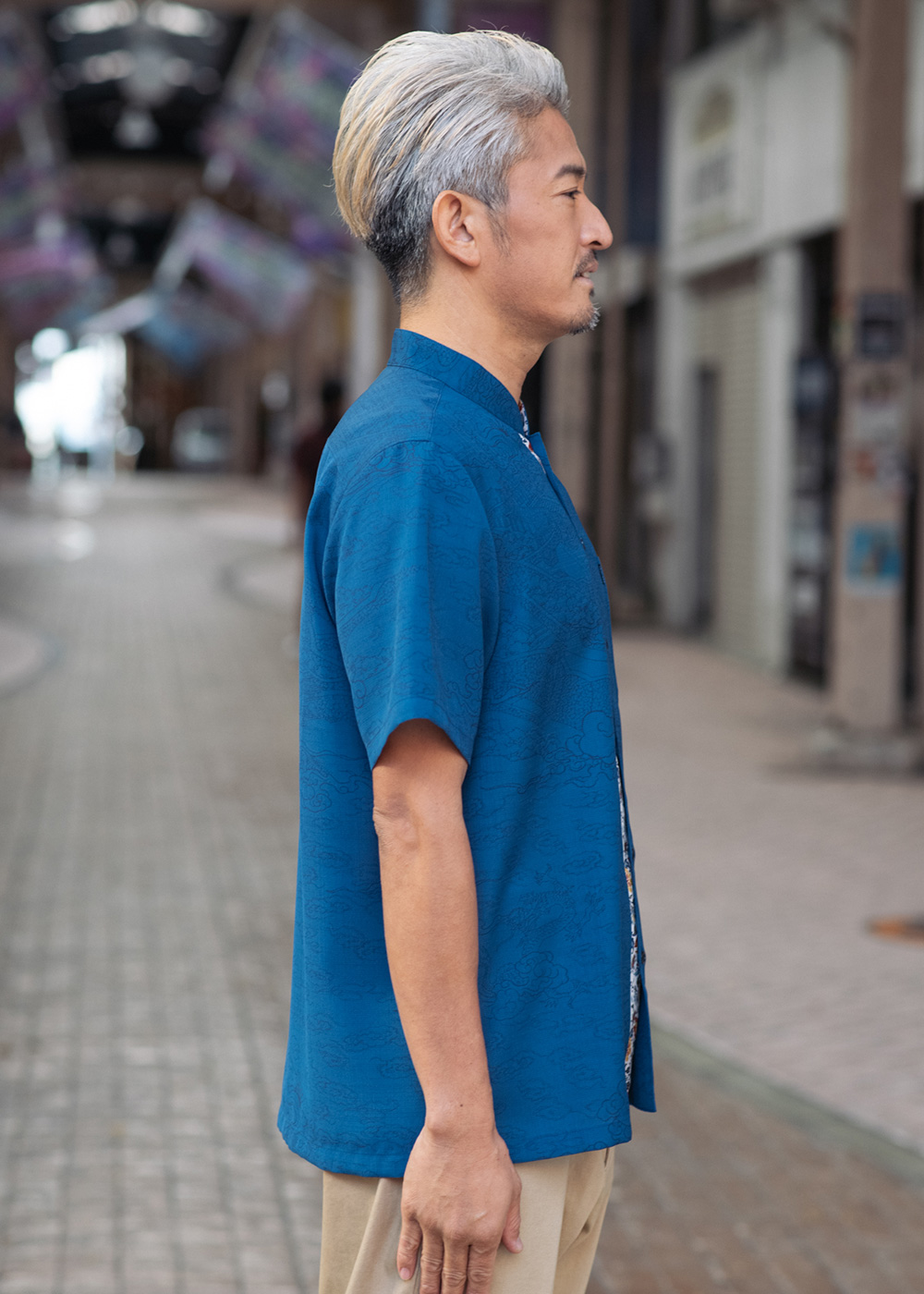 かりゆしウェア（沖縄版アロハシャツ） MAJUN - 首里城全景図(マオカラー）