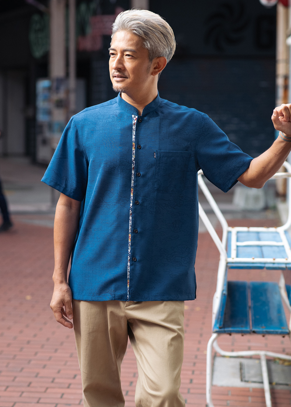 かりゆしウェア（沖縄版アロハシャツ） MAJUN - 首里城全景図(マオカラー）