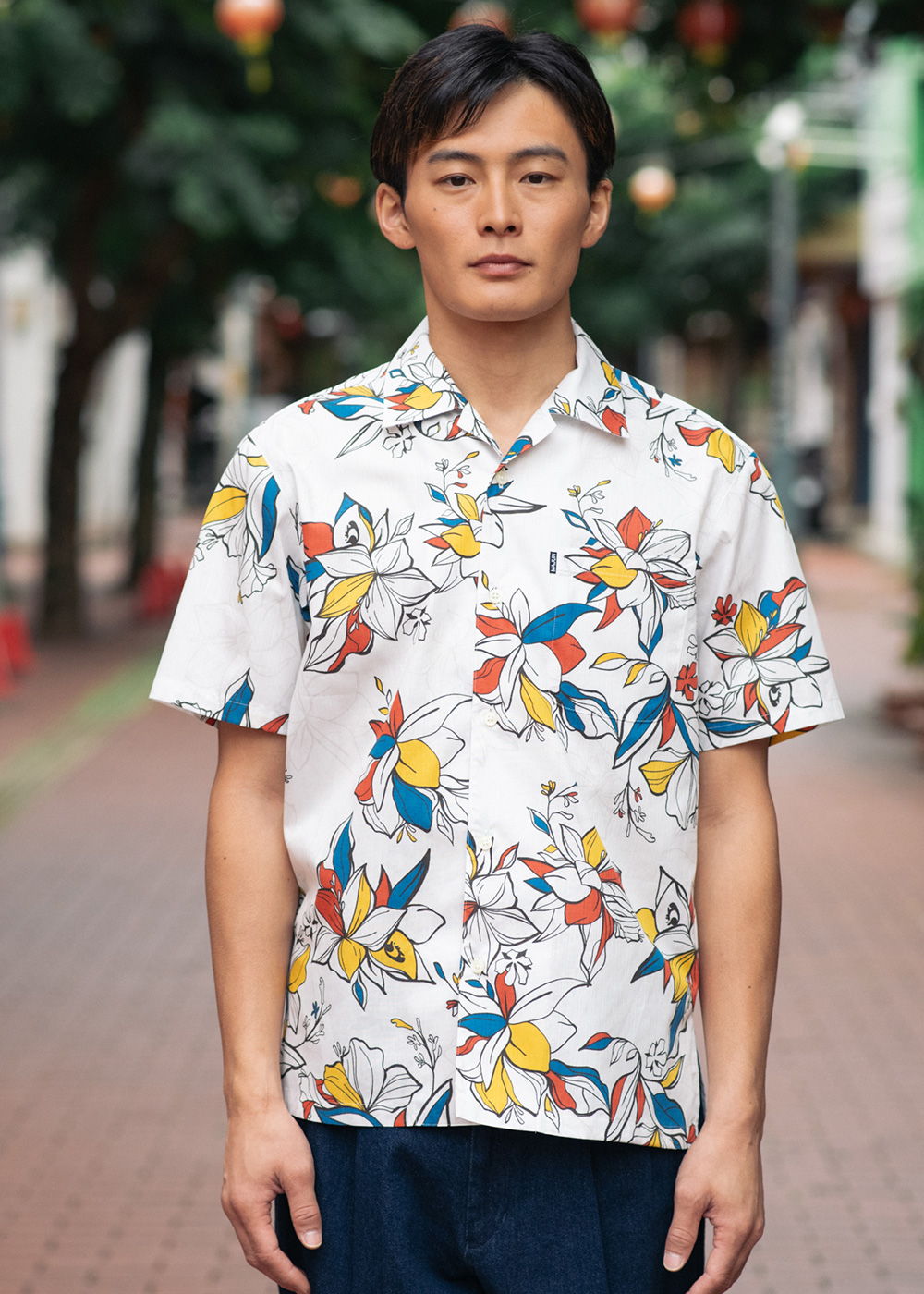 かりゆしウェア（沖縄版アロハシャツ） MAJUN - ファジーピーチ（開襟）