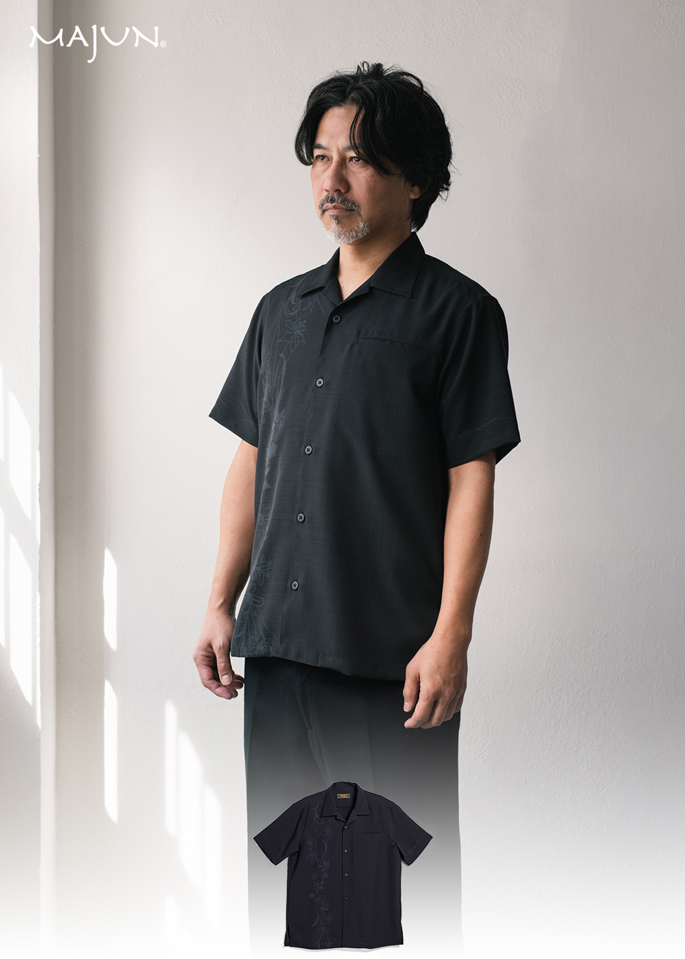かりゆしウェア（沖縄版アロハシャツ） MAJUN - 幾何百合（開襟）