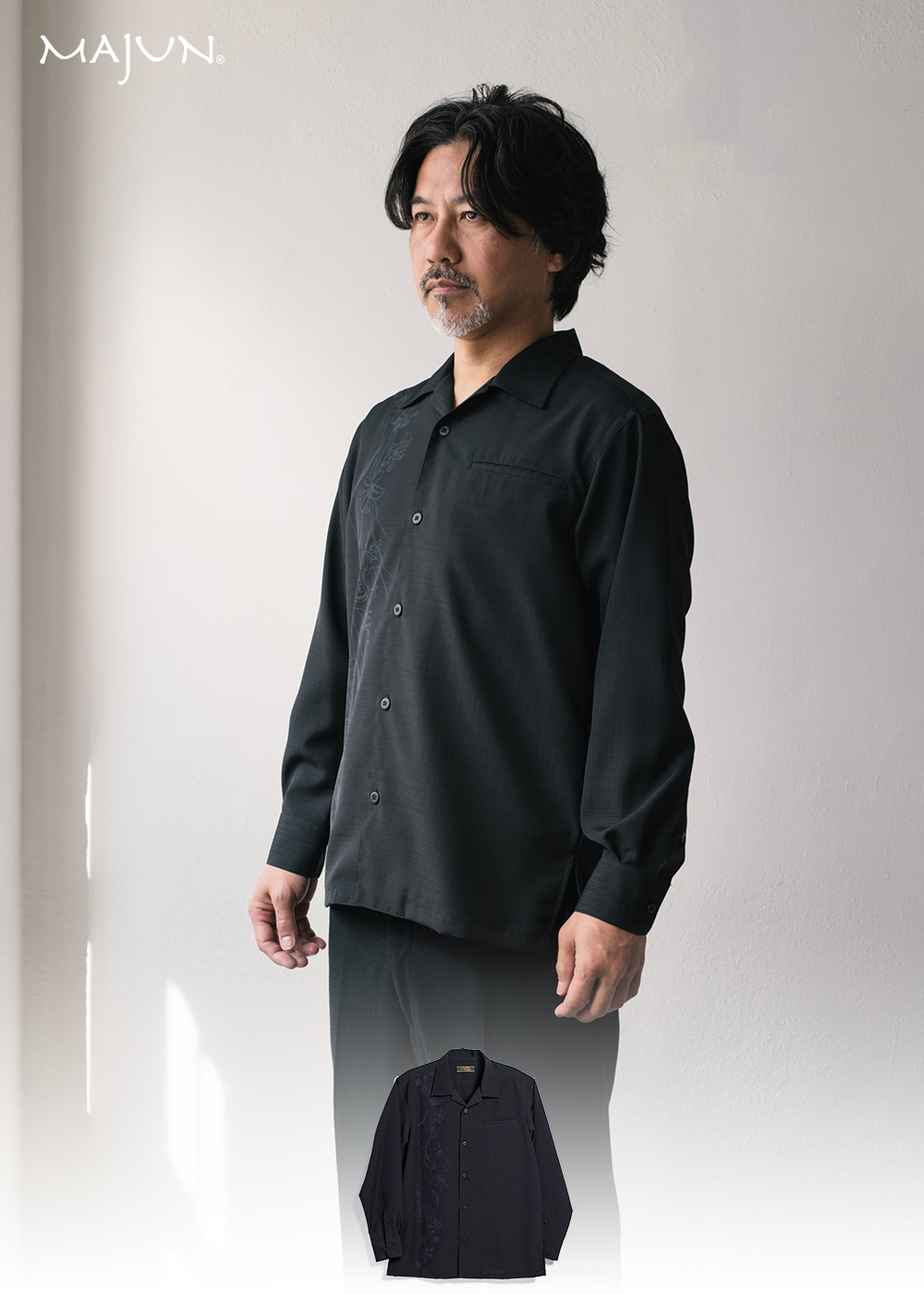かりゆしウェア（沖縄版アロハシャツ） MAJUN - 幾何百合（長袖開襟）
