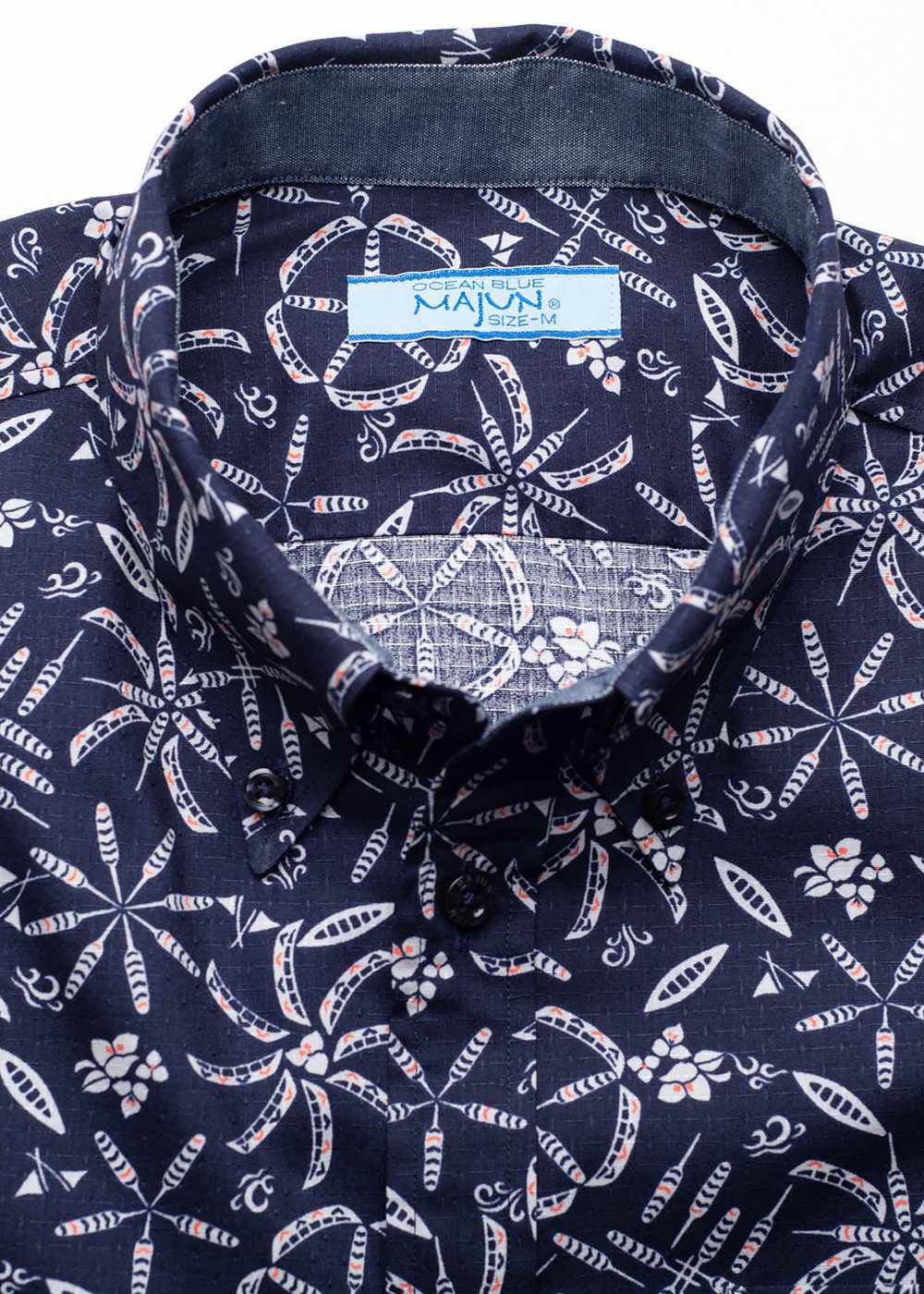 【こしあんぱん】MAJUN かりゆしウェア オーシャンブルー LL(XL) OCEAN BLUE | かりゆしウェア（沖縄版アロハシャツ）専門店