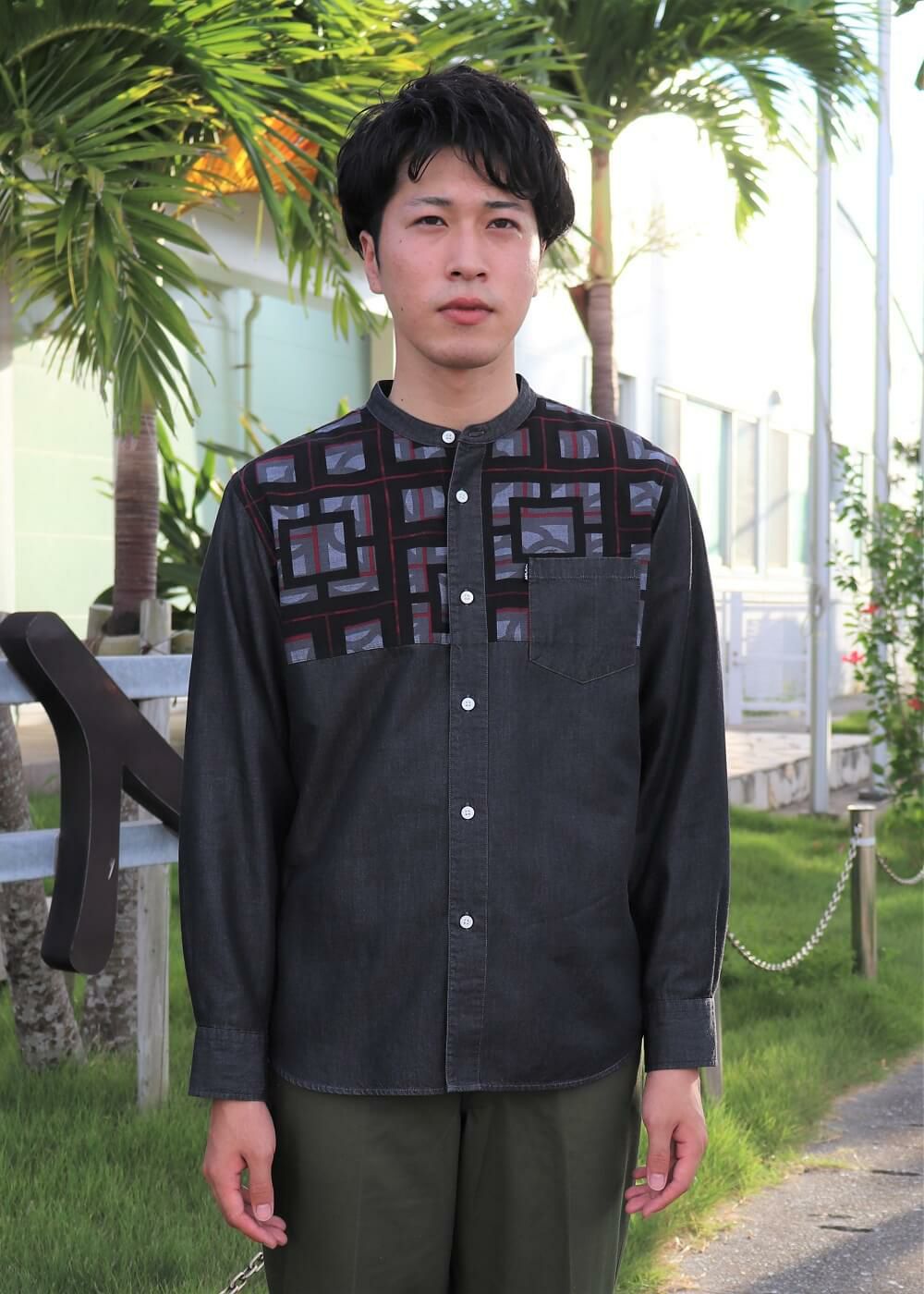 ブロックライン×デニム L/S | かりゆしウェア（沖縄版アロハ