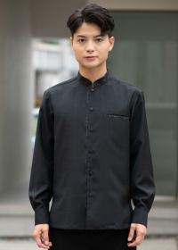 手作りのポリエステル生地マオカラー　メンズかりゆしウェアＬサイズ 燕に牡丹 L/S（マオカラー） | かりゆしウェア（沖縄版アロハ