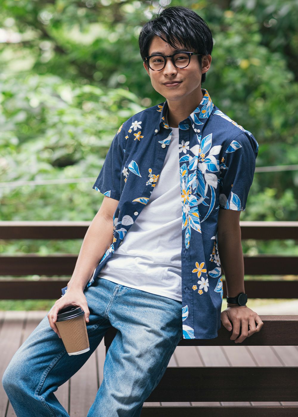 MAJUN 首里織かりゆしウェアL デニムブルー