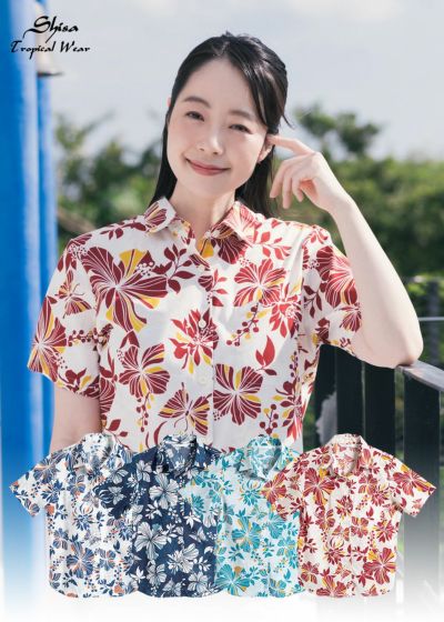 沖縄Shisa TropicalWearコットン100% 手描き柄かりゆしウェア（OKINAWA 