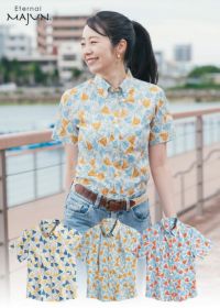 【美品】マジュン かりゆし 琉球箱庭　イージーケア素材　シワになりにくい 美品】マジュン かりゆし 琉球箱庭 イージーケア素材 シワになり