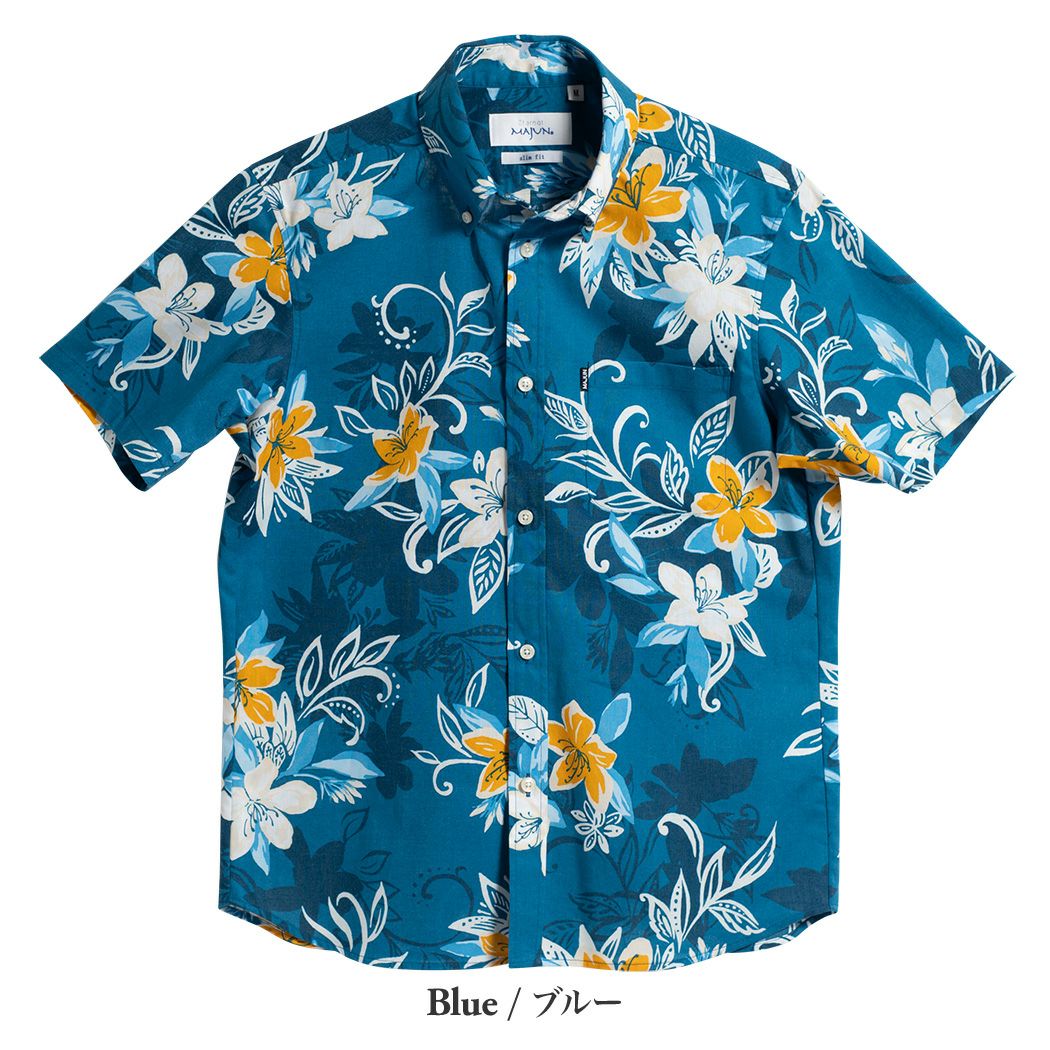 men's MAJUN 琉球びんがた　かりゆしウェアMサイズ　アロハシャツ沖縄 琉球の森幻想 | かりゆしウェア（沖縄版アロハシャツ）専門店