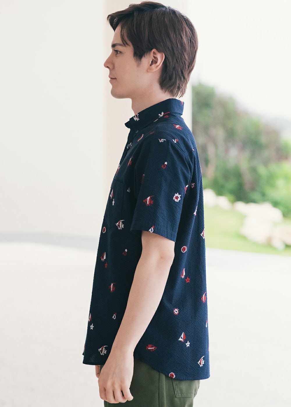 adgjmSurf Line アロハシャツ メンズシャツ かりゆしウェア JM0302336> かりゆしウェア メンズオープンカラーシャツ（023